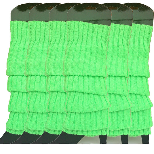 6x Womens Leg Warmers Disco Winter Knit Dance Party Crochet Legging Socks Costume - Fluro Green-1
