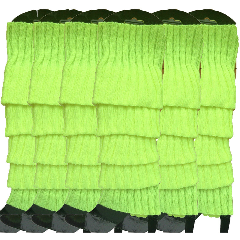 Load image into Gallery viewer, 6x Womens Leg Warmers Disco Winter Knit Dance Party Crochet Legging Socks Costume - Fluro Yellow-1
