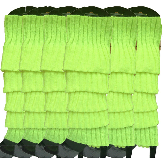 6x Womens Leg Warmers Disco Winter Knit Dance Party Crochet Legging Socks Costume - Fluro Yellow-0