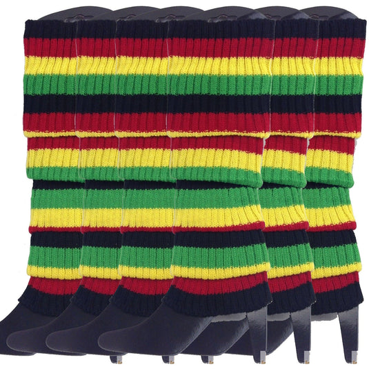 6x Womens Leg Warmers Disco Winter Knit Dance Party Crochet Legging Socks Costume - Indigenous Colours-1