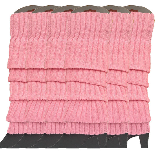 6x Womens Leg Warmers Disco Winter Knit Dance Party Crochet Legging Socks Costume - Light Pink-1