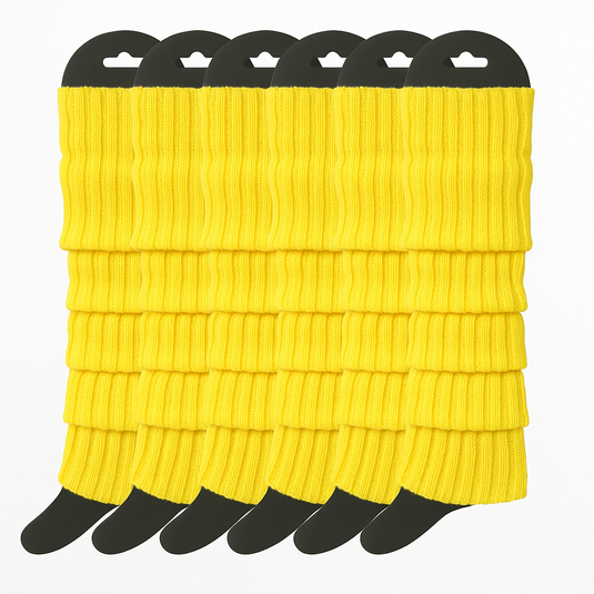 6x Womens Leg Warmers Disco Winter Knit Dance Party Crochet Legging Socks Costume - Yellow-1