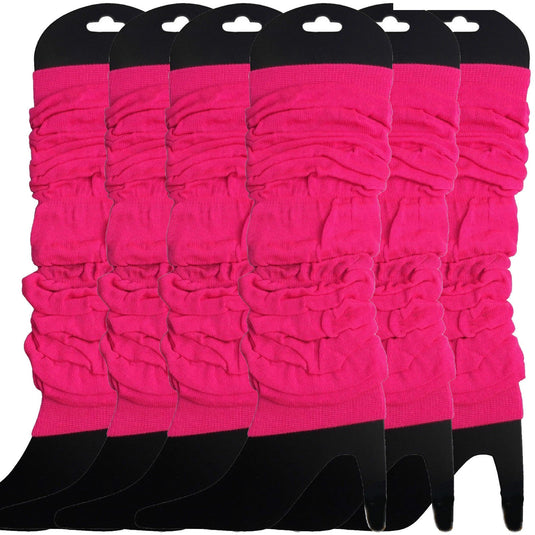 6x LEG WARMERS Knitted Womens Neon Party Knit Ankle Fluro Dance Costume 80s BULK - Fluro Hot Pink-1
