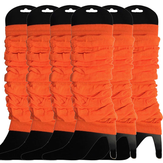 6x LEG WARMERS Knitted Womens Neon Party Knit Ankle Fluro Dance Costume 80s BULK - Fluro Orange-1