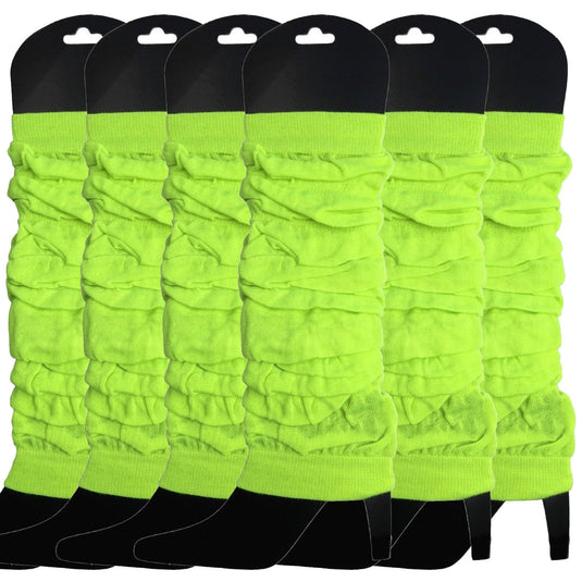 6x LEG WARMERS Knitted Womens Neon Party Knit Ankle Fluro Dance Costume 80s BULK - Fluro Yellow-0
