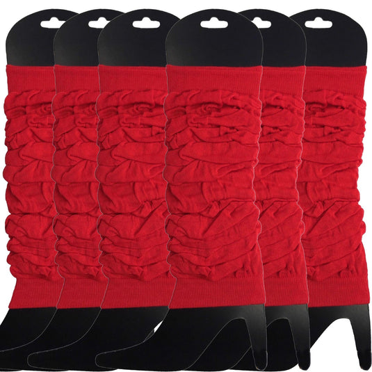 6x LEG WARMERS Knitted Womens Neon Party Knit Ankle Fluro Dance Costume 80s BULK - Red-0