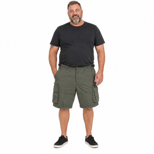Deluxe CARGO SHORTS Heavy Duty Summer 100% COTTON - Khaki Green-2