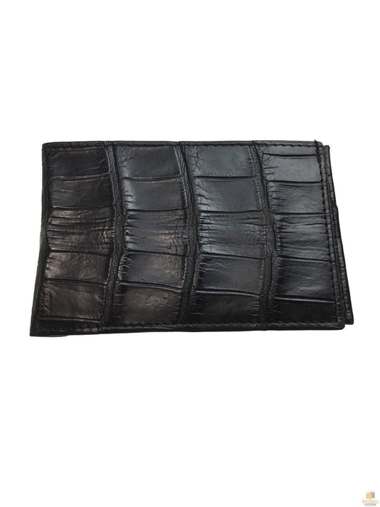 Mens Slim Genuine Skin Crocodile Leather Wallet Bi Fold Gift - Black-4