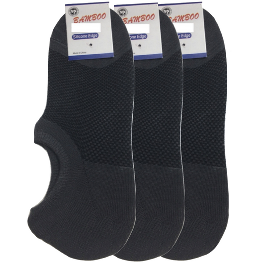 3x Pairs No Show Bamboo Socks Non-Slip Heel Grip Low Cut Invisible Footlet New - Charcoal-0