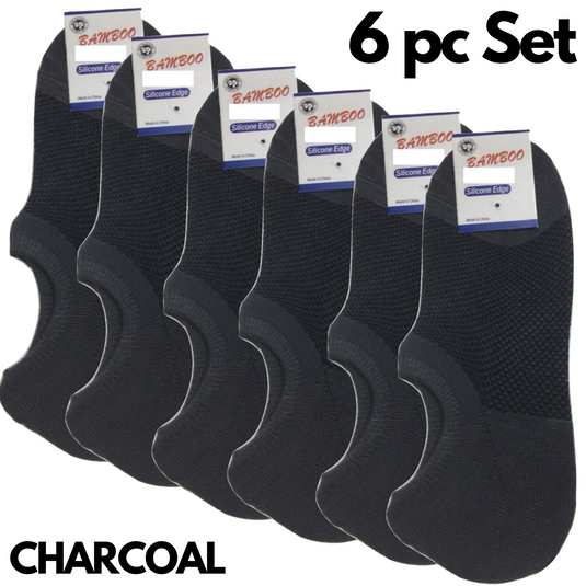 6x Pairs No Show Bamboo Socks Non-Slip Heel Grip Low Cut Invisible Footlet New - Charcoal-1