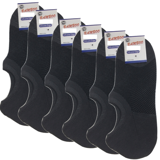 6x Pairs No Show Bamboo Socks Non-Slip Heel Grip Low Cut Invisible Footlet New - Charcoal-0