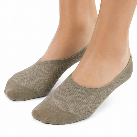 1 Pair NO SHOW BAMBOO SOCKS Non Slip Heel Grip Low Cut Invisible Footlet - Beige-1