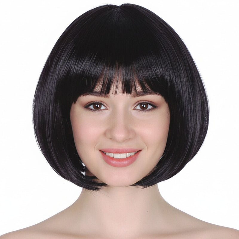 Load image into Gallery viewer, Bob Wig Costume Short Straight Fringe Cosplay Party Womens Hair - Black-1
