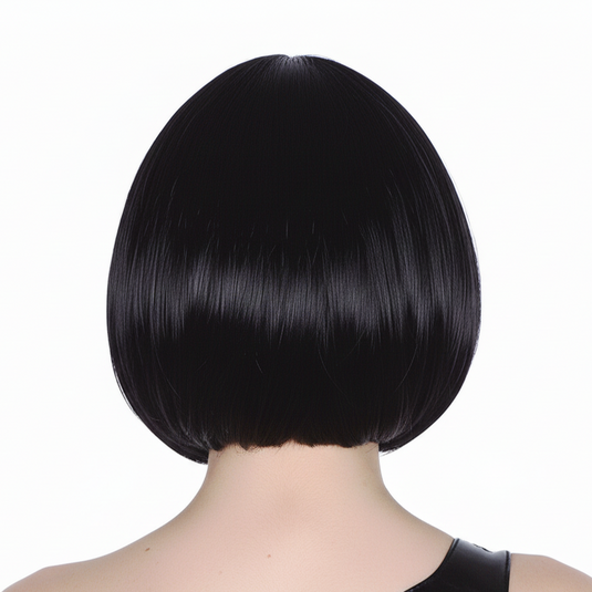 Bob Wig Costume Short Straight Fringe Cosplay Party Womens Hair - Black-2