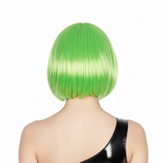 Bob Wig Costume Short Straight Fringe Cosplay Party Full Hair Womens Fancy Dress - Green-2