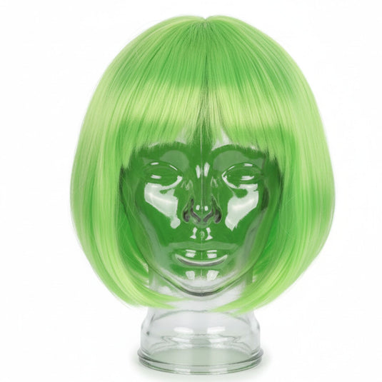 Bob Wig Costume Short Straight Fringe Cosplay Party Full Hair Womens Fancy Dress - Green-0