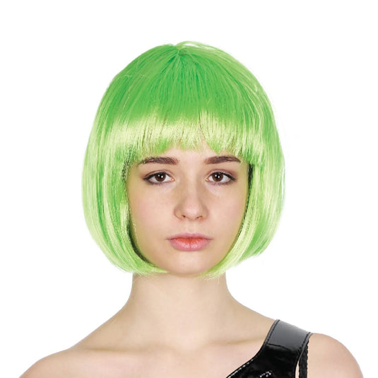 Bob Wig Costume Short Straight Fringe Cosplay Party Full Hair Womens Fancy Dress - Green-1