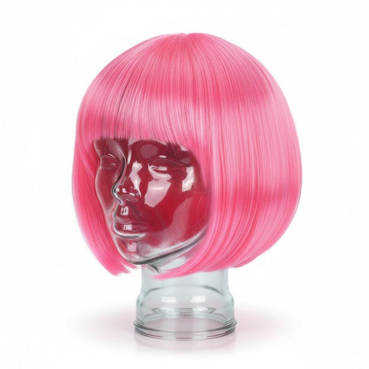 Bob Wig Costume Short Straight Fringe Cosplay Party Full Hair Womens Fancy Dress - Hot Pink-0