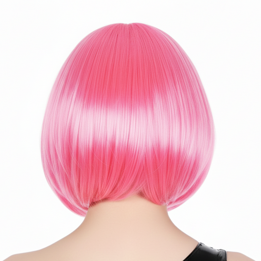 Bob Wig Costume Short Straight Fringe Cosplay Party Full Hair Womens Fancy Dress - Hot Pink-2
