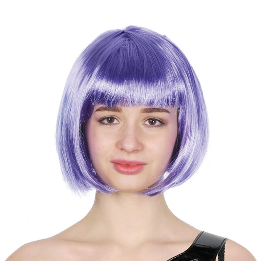 Bob Wig Costume Short Straight Fringe Cosplay Party Full Hair Womens Fancy Dress - Purple-0