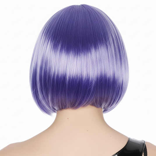Bob Wig Costume Short Straight Fringe Cosplay Party Full Hair Womens Fancy Dress - Purple-2