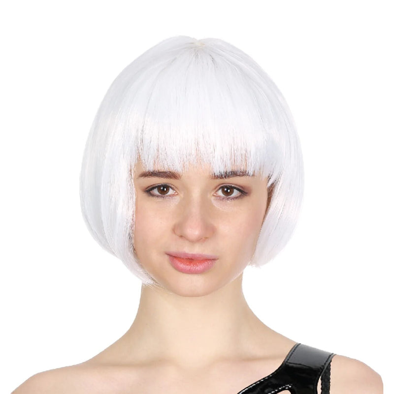 Load image into Gallery viewer, Bob Wig Costume Short Straight Fringe Cosplay Party Full Hair Womens Fancy Dress - White-0
