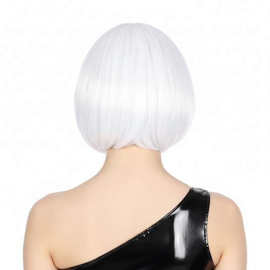 Bob Wig Costume Short Straight Fringe Cosplay Party Full Hair Womens Fancy Dress - White-2
