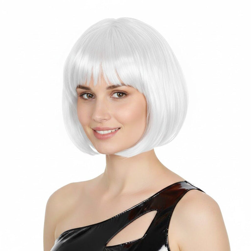 Load image into Gallery viewer, Bob Wig Costume Short Straight Fringe Cosplay Party Full Hair Womens Fancy Dress - White-1
