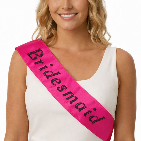 Hens Night Satin Sash Bridal Party Girls Wedding Bridesmaid Accessory - Hot Pink-1