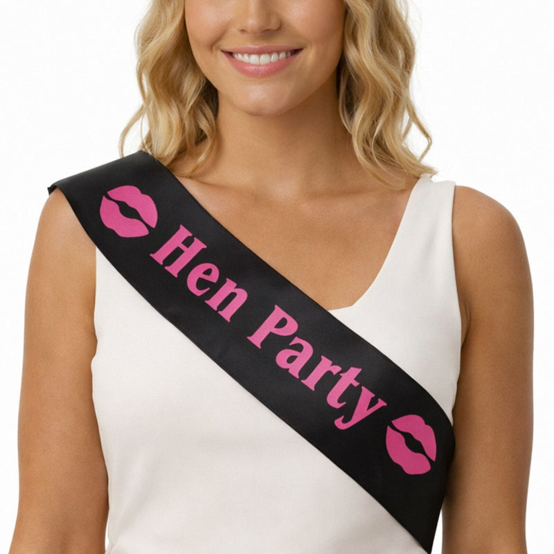 Load image into Gallery viewer, Hens Night Satin Sash Bridal Party Wedding Hen Party - Black w/ Pink Writing-0
