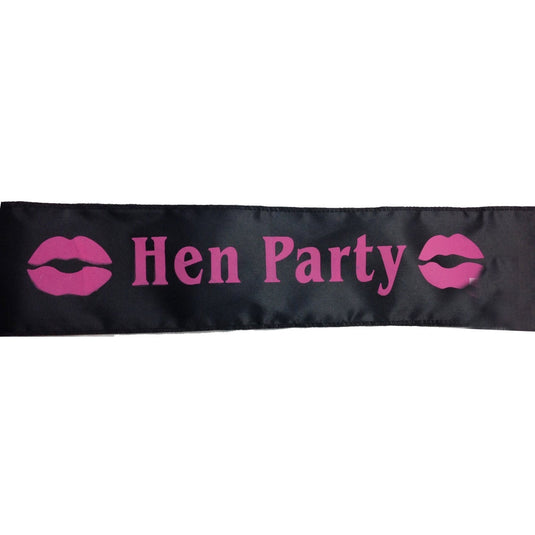 Hens Night Satin Sash Bridal Party Wedding Hen Party - Black w/ Pink Writing-2