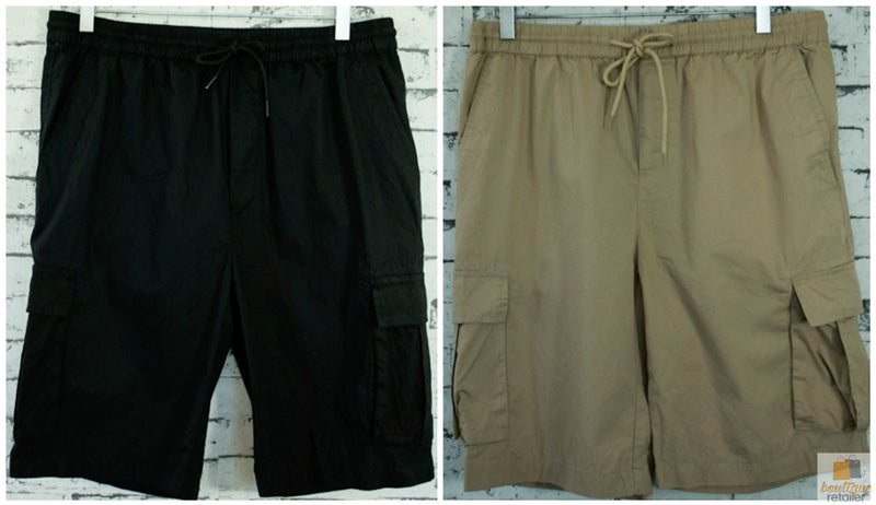 Load image into Gallery viewer, CARGO SHORTS Elastic Waist 100% COTTON Army Pocket Mens Drawstrings 0526-1
