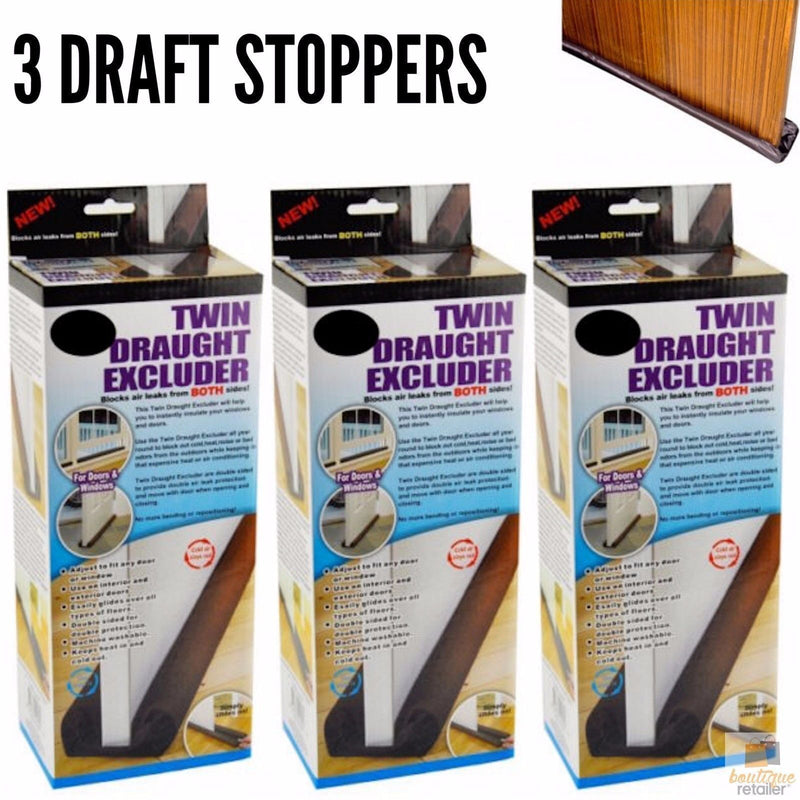 Load image into Gallery viewer, 3x Twin DRAFT STOPPER Double Sided Snake Air Wind Door Guard Cover Weather Seal-1
