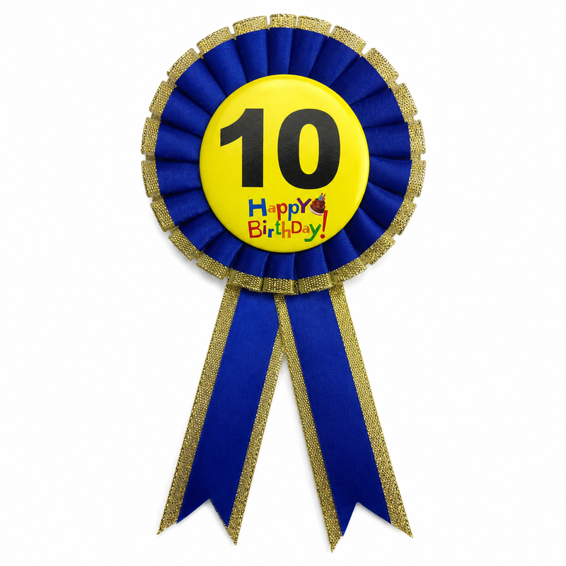 Load image into Gallery viewer, Kids Birthday Badge Rosette with Ribbon Party Favour Fancy Dress - Age 10 Blue-0
