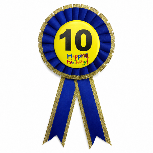 Kids Birthday Badge Rosette with Ribbon Party Favour Fancy Dress - Age 10 Blue-1