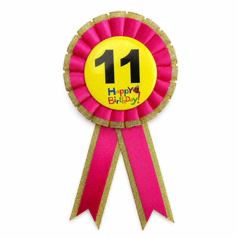 Load image into Gallery viewer, Kids Birthday Badge Rosette with Ribbon Party Favour Fancy Dress - Age 11 Pink-1
