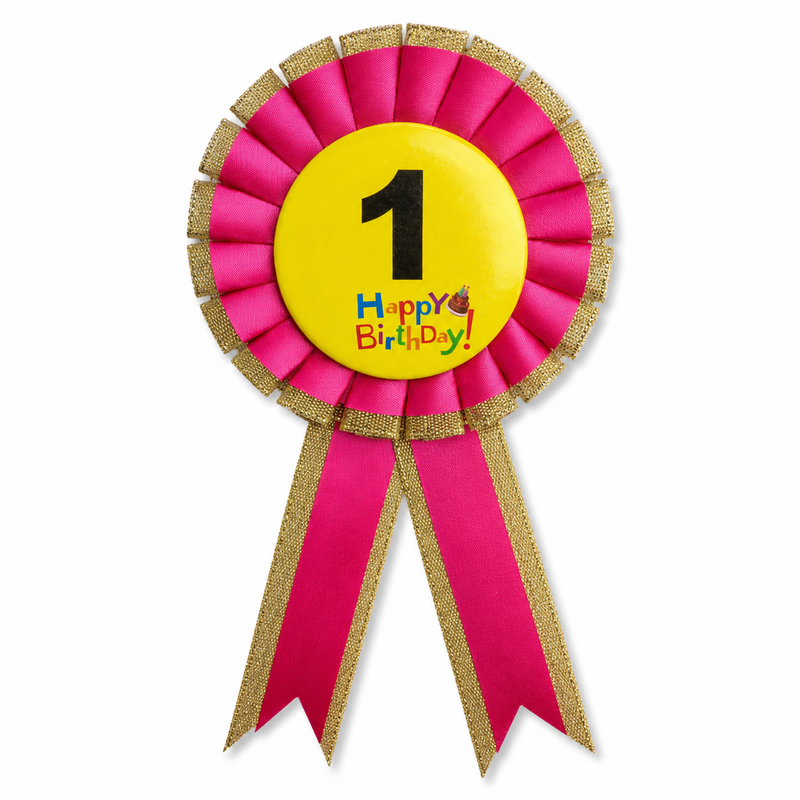Load image into Gallery viewer, Kids Birthday Badge Rosette with Ribbon Party Favour Fancy Dress - Age 1 Pink-1
