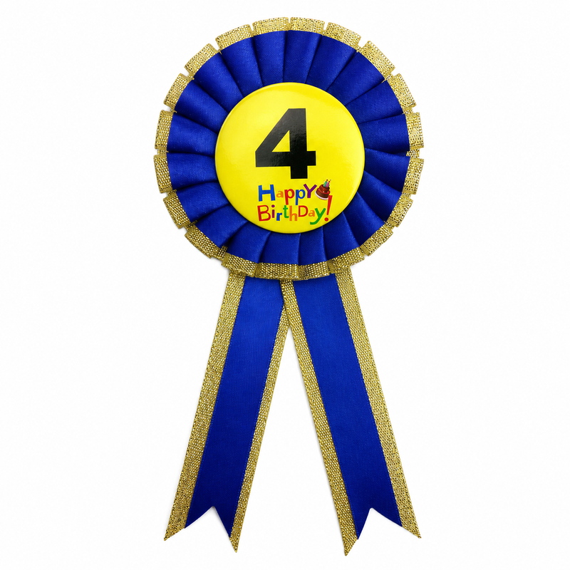 Load image into Gallery viewer, Kids Birthday Badge Rosette with Ribbon Party Favour Fancy Dress - Age 4 Blue-0
