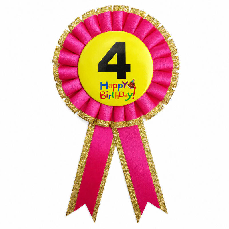 Load image into Gallery viewer, Kids Birthday Badge Rosette with Ribbon Party Favour Fancy Dress - Age 4 Pink-0
