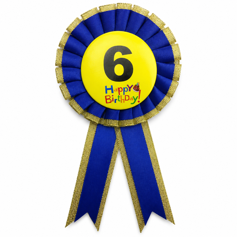 Load image into Gallery viewer, Kids Birthday Badge Rosette with Ribbon Party Favour Fancy Dress - Age 6 Blue-0
