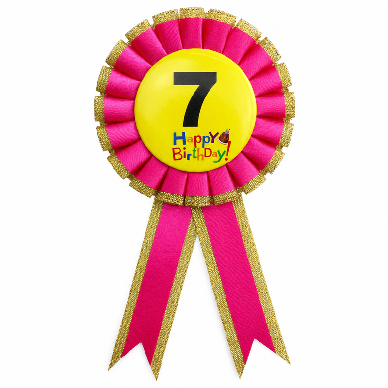 Load image into Gallery viewer, Kids Birthday Badge Rosette with Ribbon Party Favour Fancy Dress - Age 7 Pink-0
