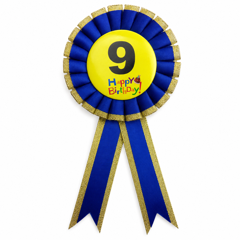 Load image into Gallery viewer, Kids Birthday Badge Rosette with Ribbon Party Favour Fancy Dress - Age 9 Blue-1
