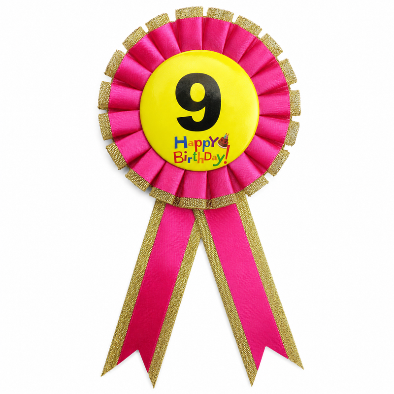 Load image into Gallery viewer, Kids Birthday Badge Rosette with Ribbon Party Favour Fancy Dress - Age 9 Pink-1
