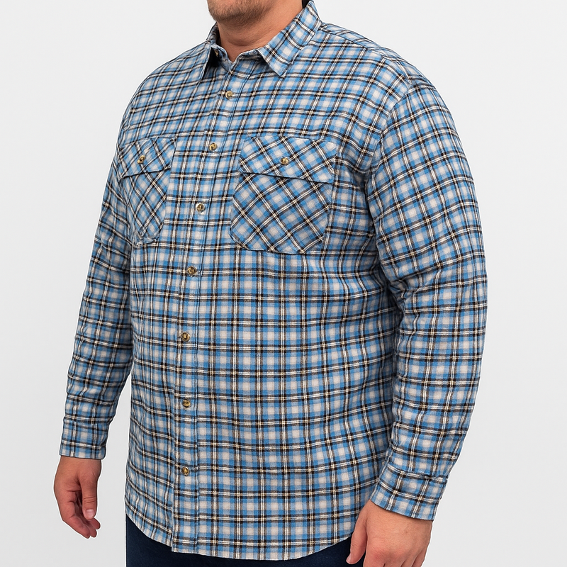 Load image into Gallery viewer, Mens Plus Size Flannelette Long Sleeve Shirt 100% Cotton Flannel Big &amp; Tall - Blue (Size 5XL)-1
