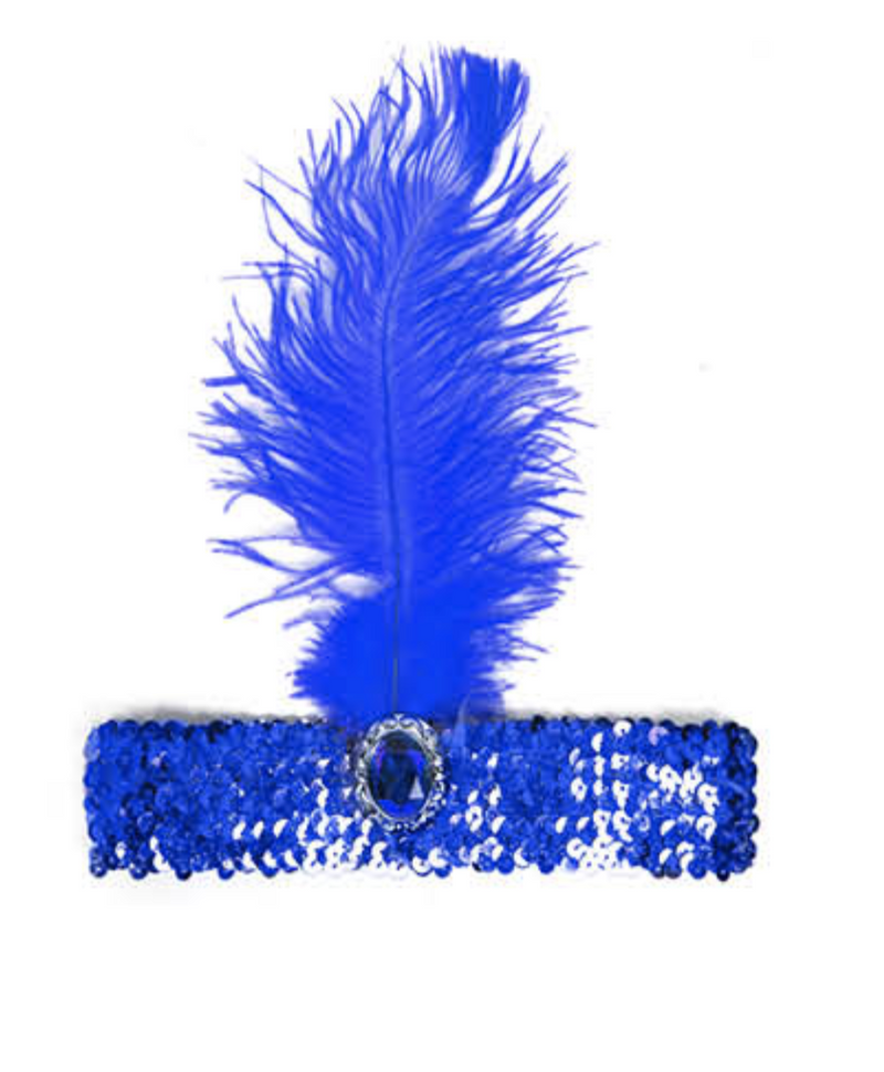 Load image into Gallery viewer, 1920s FLAPPER HEADBAND Headpiece Feather Sequin Charleston Costume Gatsby Dance - Blue-0
