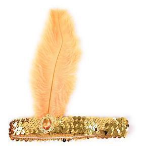 Load image into Gallery viewer, 1920s FLAPPER HEADBAND Headpiece Feather Sequin Charleston Costume Gatsby Dance - Gold/Orange-0

