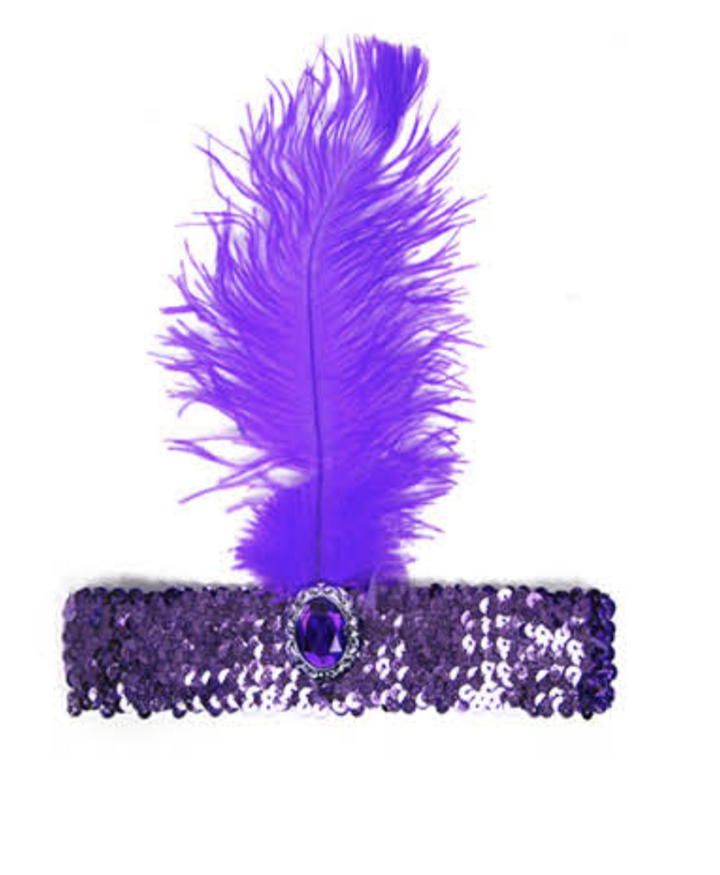 Load image into Gallery viewer, 1920s FLAPPER HEADBAND Headpiece Feather Sequin Charleston Costume Gatsby Dance - Purple-1
