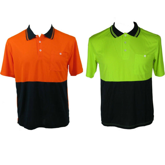 HI VIS Polo Shirt Top Tee Safety Workwear Short Sleeve Breathable Micro Mesh-0