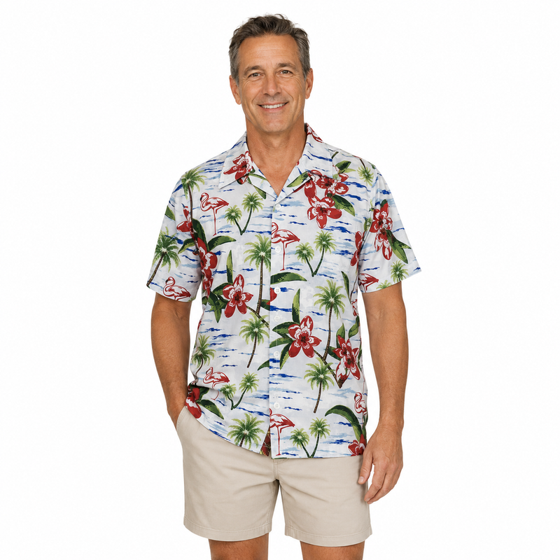 Load image into Gallery viewer, Mens Oahu Hawaiian Party Shirt Button Hippie Tops Short Sleeve Beach Holiday - Beach Flamingo (1428)-0
