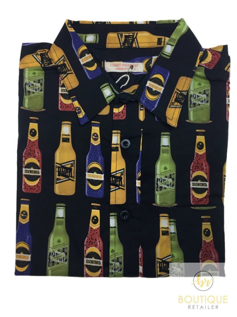 Load image into Gallery viewer, Mens Oahu Hawaiian Party Shirt Button Hippie Tops Short Sleeve Beach Holiday - Beer Bottles-3
